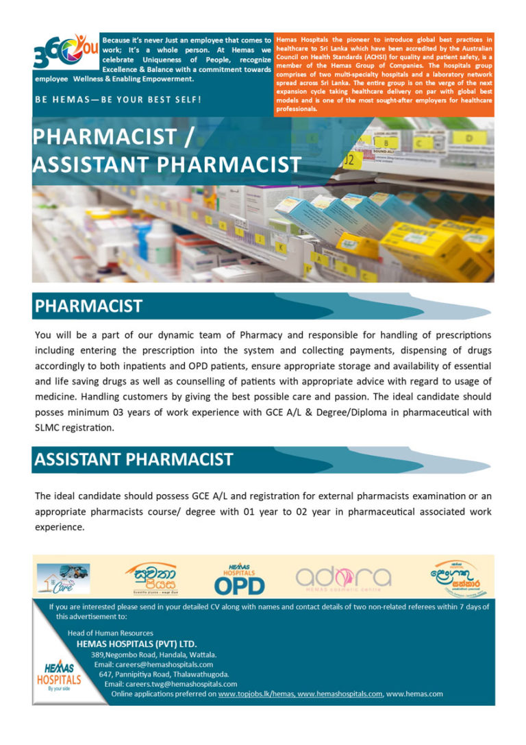 Pharmacist/Assistant Pharmacist - Hemas Hospital